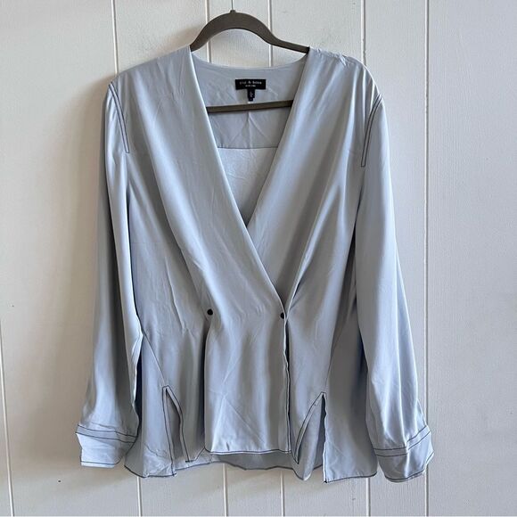 RAG & BONE Debbie Silk Wrap Top in Grey Blue - Picture 4 of 14